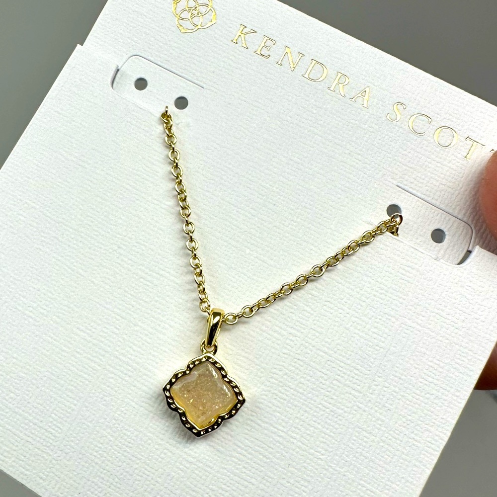 Kendra Scott Mallory Small Pendent Iridescent Necklace Gold Drusy